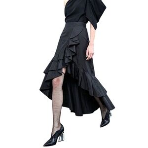 Vintage 90s Maska Italy black ruffle taffeta editorial high low wrap skirt IT 42